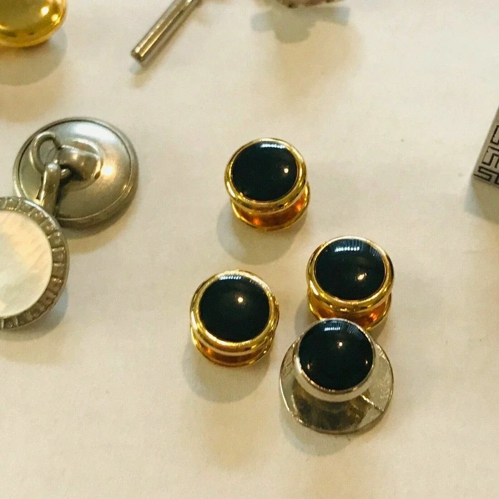 Lot‎ Set cufflinks Tie Bars Gold Silver Tone Tie Tack Chain Clip